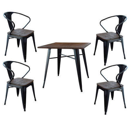 AMERIHOME Loft Glossy Black Dining Set with Wood Tops, 5 Piece Set BSSET31